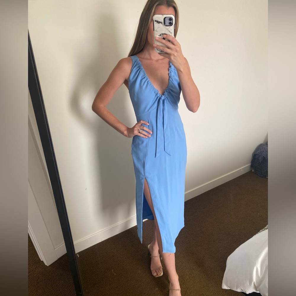 Abercrombie & Fitch Light Blue Midi Dress with Front Slit